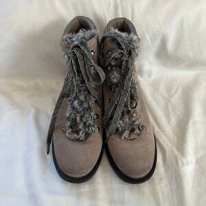 Sam Edelman Darrah Suede Biege Wool Blend Faux Fur Ankle Boot | Size 8